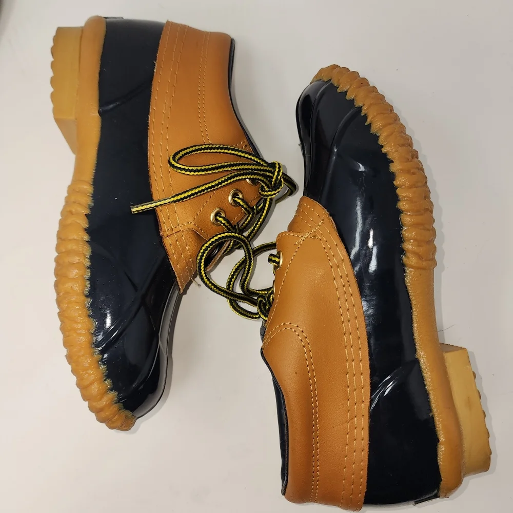 Sno Racer Duck Boot ShoeSteel Shank Navy Brown Leather Low Women's 6M